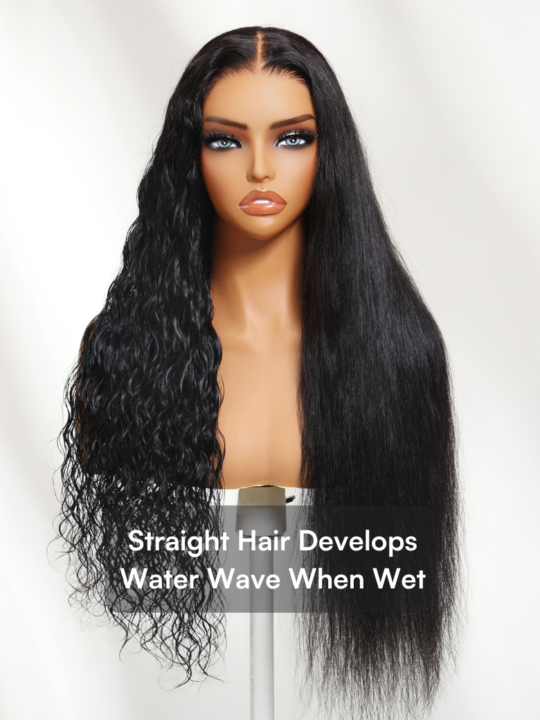 Klaiyi 7x5 & 13x4 No-Slip Cap Glueless Lace Water Wave Wig Put On & Go Human Hair Wig with Baby Hair Lightweight & Breathable