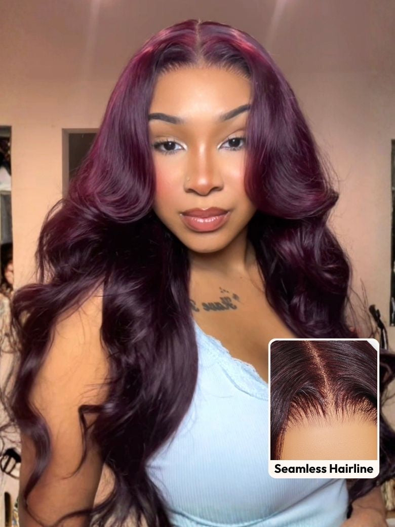 Klaiyi Black Cherry Layered Cut Straight/Loose Wave 7x5 and 13x4 Pre-Everything Lace Frontal Wig Put on and Go Glueless Wig
