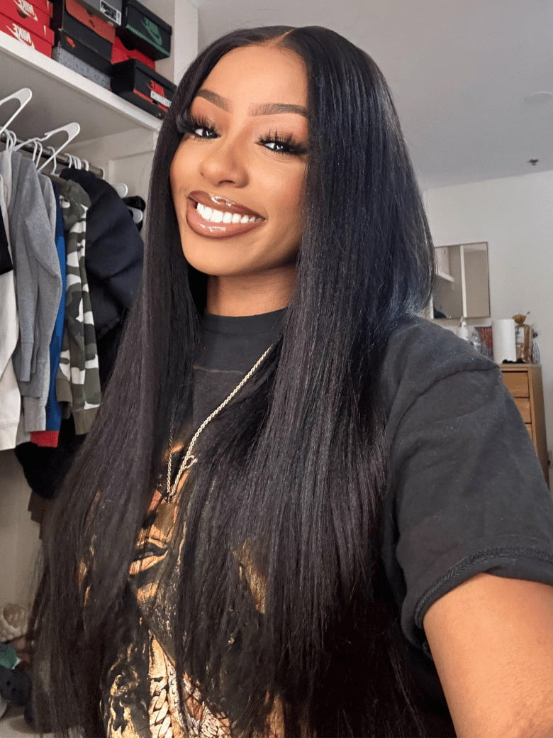 Klaiyi New EasiContour™ Yaki Straight V Part Wig Meets Real Scalp Ready To Wear Glueless Wig with  Invisi Drawstring